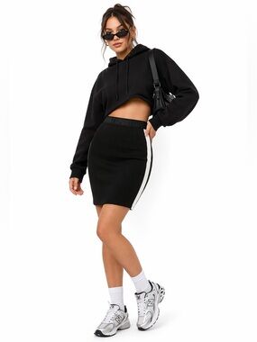 Marc Cain Sport Ribbed Knit Pencil Skirt Black White Stripe Size Medium